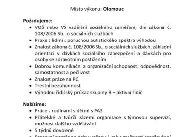 Nabídka zaměstnání: sociální pracovník – Olomouc